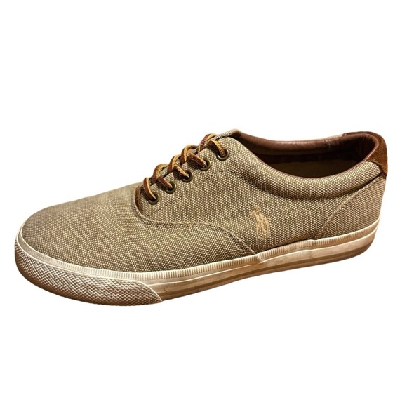 Polo Ralph Lauren Vaughn Size 10 D Tan Burlap & Suede Lace Up Low Top Sneaker - Picture 6 of 15